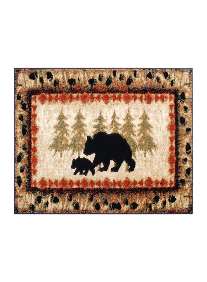 Masada Rugs سجادة ماسادا ماسادا بمقاس 2 × 3 قدم، بتصميم مستوحى من أجواء الكابينة/النزل، مزينة بمشهد دب وشبل. - Image 3
